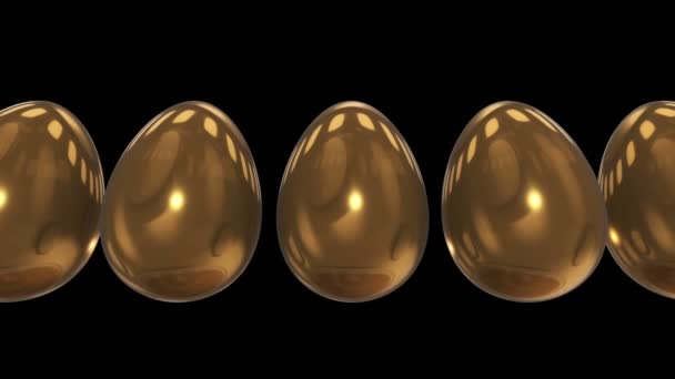 White egg in a row of the golden eggs. 3D.
