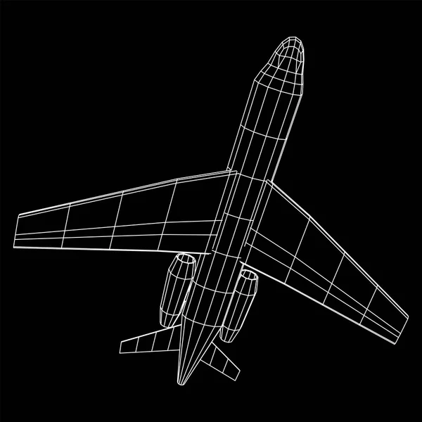 Privatjet-Flugzeug abstraktes polygonales Drahtgestell-Flugzeug. — Stockvektor