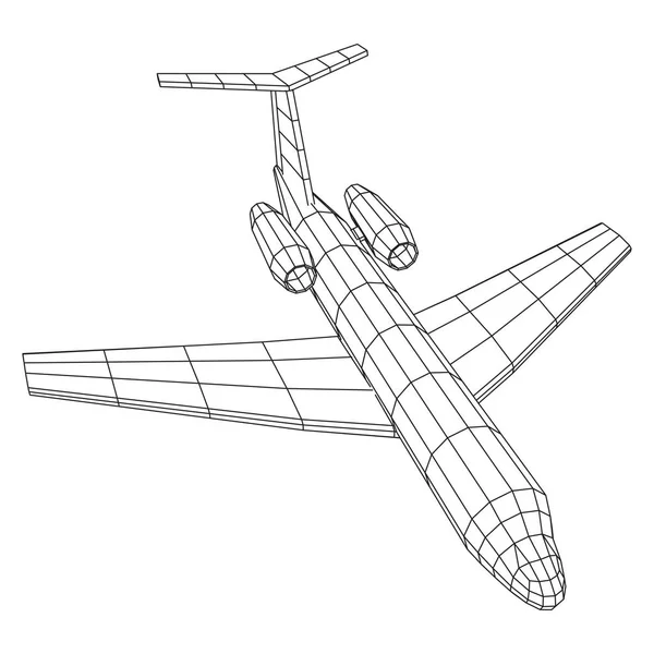 Avión jet privado Avión poligonal abstracto con estructura de alambre . — Archivo Imágenes Vectoriales