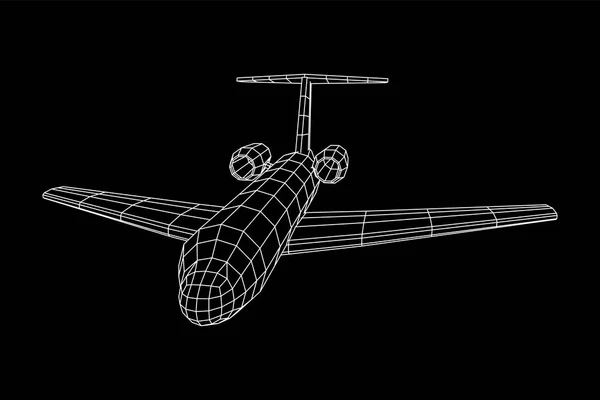 Privatjet-Flugzeug abstraktes polygonales Drahtgestell-Flugzeug. — Stockvektor