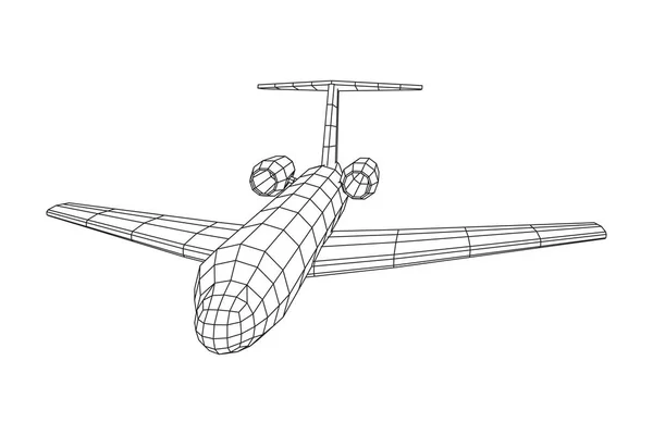 Avión jet privado Avión poligonal abstracto con estructura de alambre . — Archivo Imágenes Vectoriales