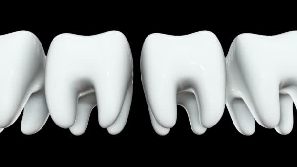 Golden tooth in a row of the white teeth. 3D. — Stock Video