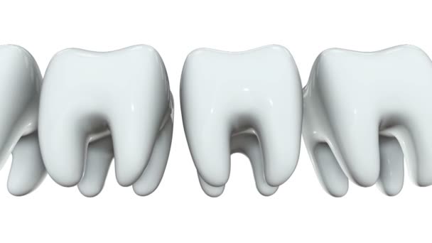 Rote Zähne in einer Reihe der weißen Zähne. 3d. — Stockvideo