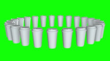 Tek kullanımlık kahve fincanları. Plastik kapaklı Boş kağıt kupa sırası