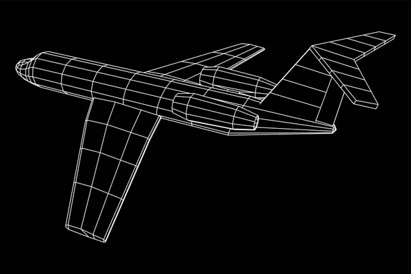 Avión jet privado Avión poligonal abstracto con estructura de alambre . — Archivo Imágenes Vectoriales