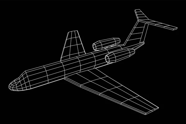 Avión jet privado Avión poligonal abstracto con estructura de alambre . — Vector de stock