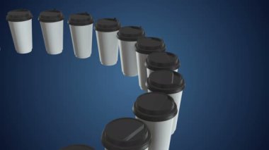 Tek kullanımlık kahve fincanları. Plastik kapaklı Boş kağıt kupa sırası