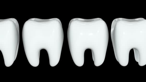 Goldzahn in einer Reihe der weißen Zähne. 3d. — Stockvideo