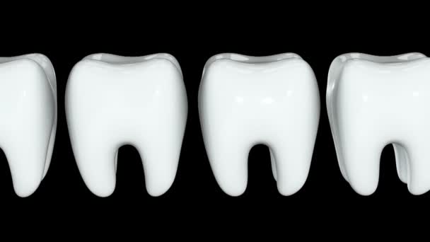 Red tooth in a row of the white teeth. 3D. — Stock Video