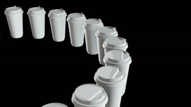 Tek kullanımlık kahve fincanları. Plastik kapaklı Boş kağıt kupa sırası