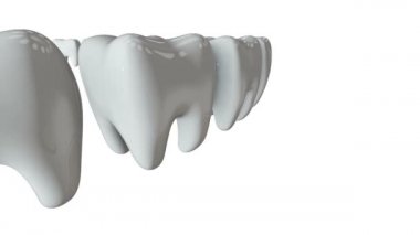 Beyaz dişlerin sırayla kırmızı diş. 3d.