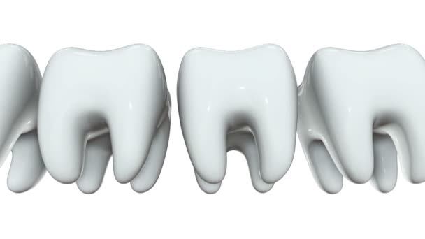 Golden tooth in a row of the white teeth. 3D. — Stock Video