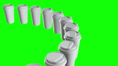 Tek kullanımlık kahve fincanları. Plastik kapaklı Boş kağıt kupa sırası