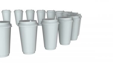 Tek kullanımlık kahve fincanları. Plastik kapaklı Boş kağıt kupa sırası