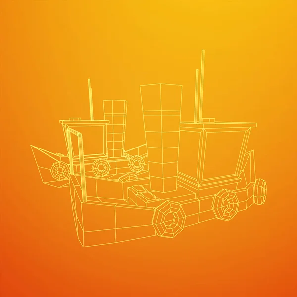 Vissersboot. Wireframe vissen trawler — Stockvector