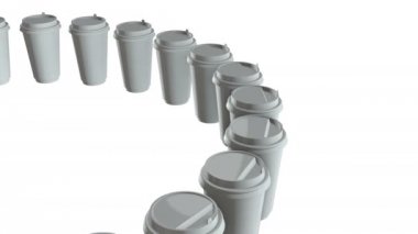 Tek kullanımlık kahve fincanları. Plastik kapaklı Boş kağıt kupa sırası