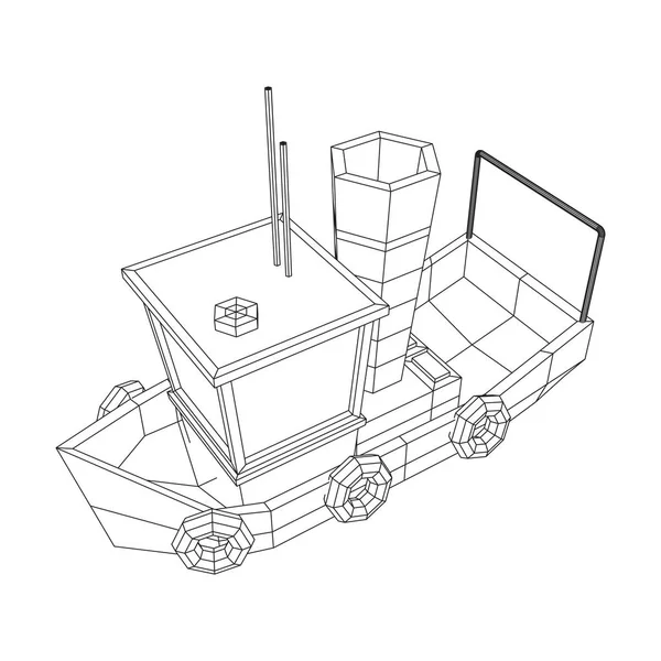 Рыбацкая лодка. Рыболовный траулер Wireframe — стоковый вектор