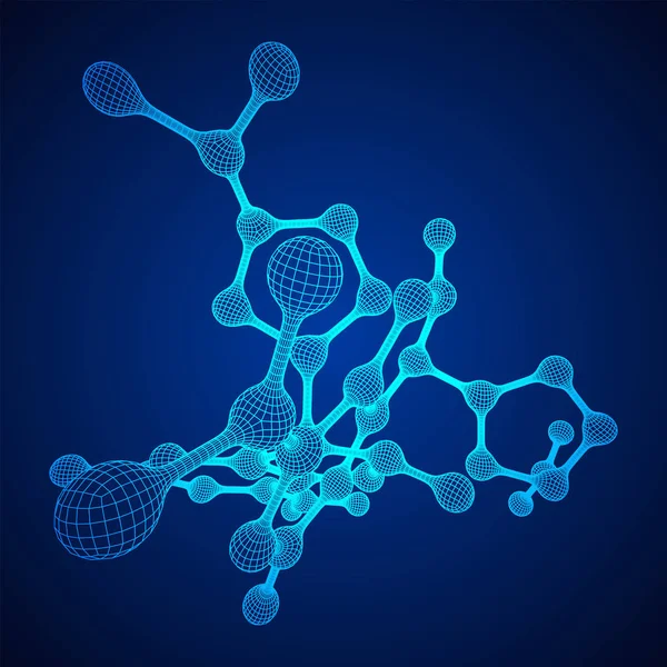 ワイヤーフレームメッシュ分子。接続構造. — ストックベクタ