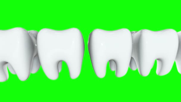 Red tooth in a row of the white teeth. 3D. — Stock Video