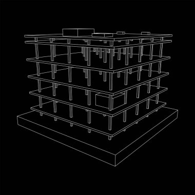 İnşaat kablosu çerçevesi altında bina