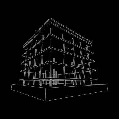 İnşaat kablosu çerçevesi altında bina