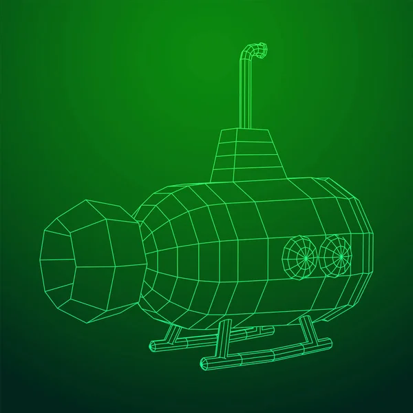 Submarino submarino barco wireframe . — Vector de stock