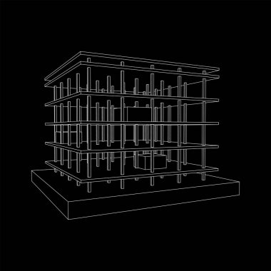 İnşaat kablosu çerçevesi altında bina