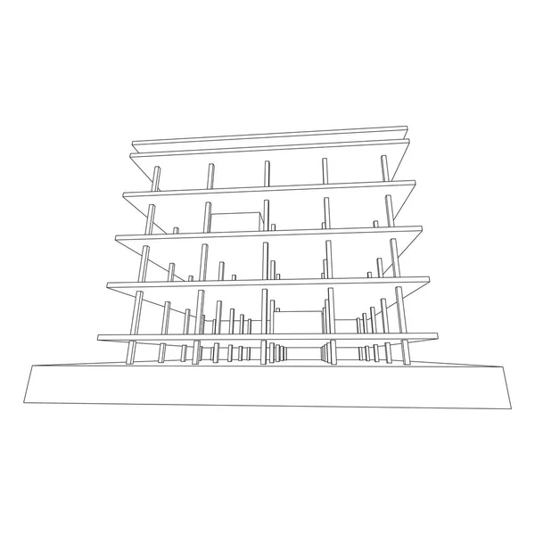 工事用ワイヤーフレーム下の建物 — ストックベクタ