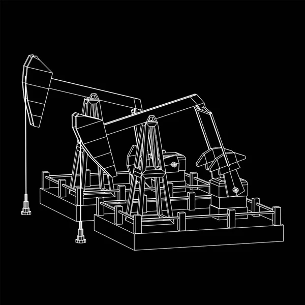 Oil well rig Jack wireframe — Stockvector