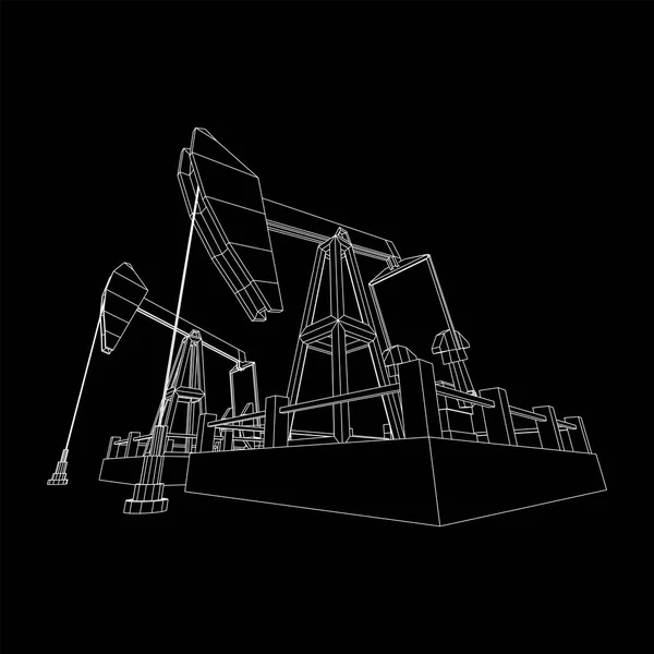 Oil well rig Jack wireframe — Stockvector