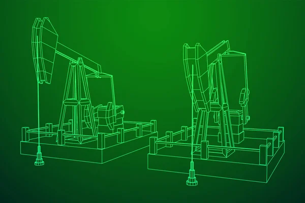 Poço de óleo engrenagem jack wireframe —  Vetores de Stock