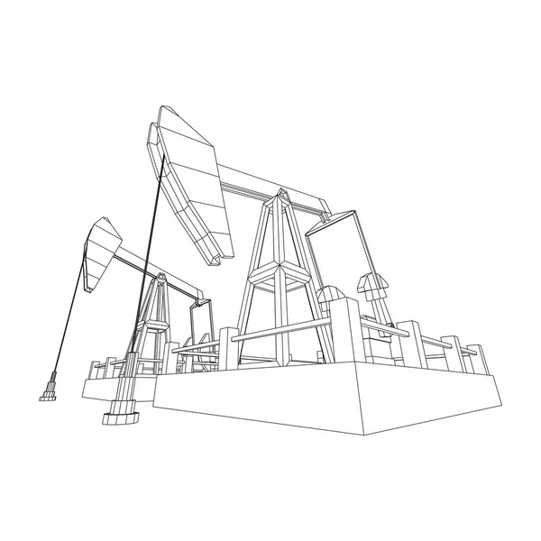 Oil well rig jack wireframe — Stock Vector