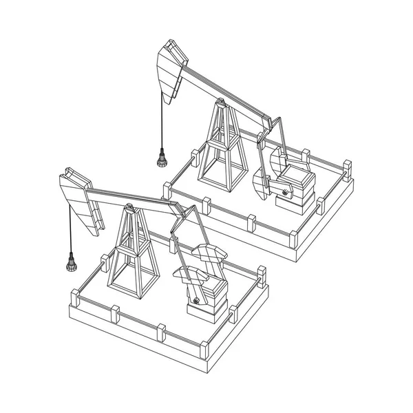 Plate-forme de forage de puits de pétrole jack wireframe — Image vectorielle