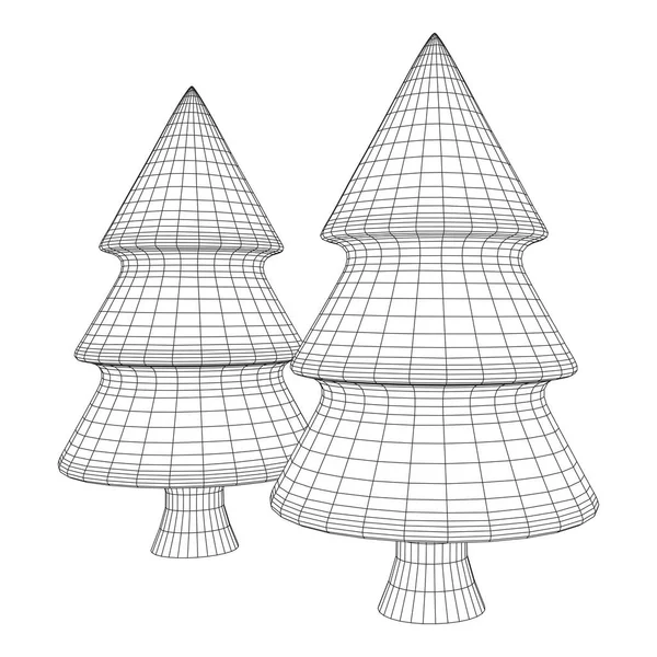 Wireframe Una malla de señal de árbol de Navidad — Vector de stock