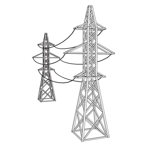 Torre de transmisión de potencia pilón de alto voltaje — Vector de stock