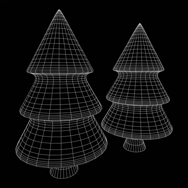 Wireframe Una malla de señal de árbol de Navidad — Vector de stock