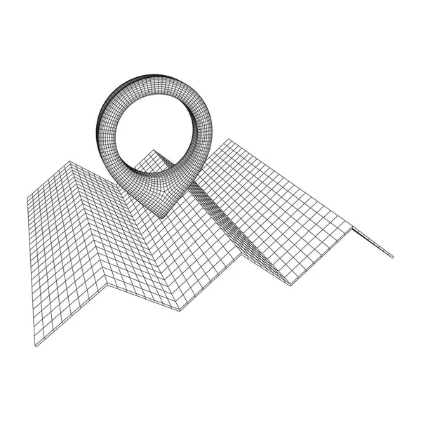 Geo kaart PIN met opvouwbare kaart wireframe mesh — Stockvector