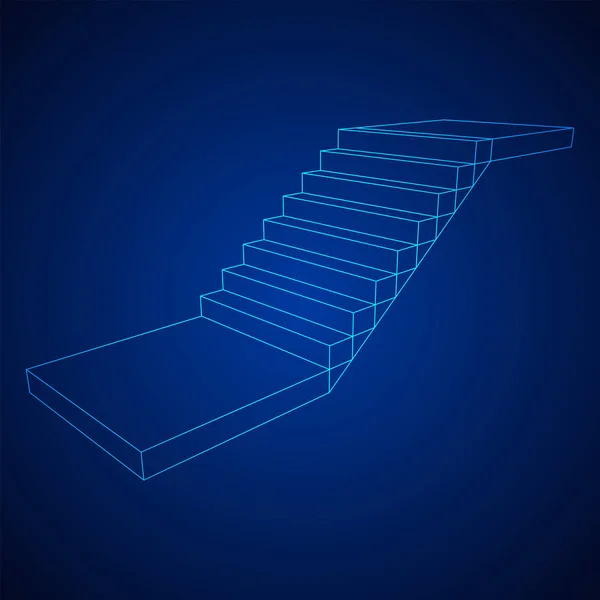 와이어 프레임 계단, 내부 계단 단계 — 스톡 벡터
