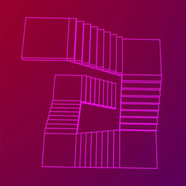와이어 프레임 계단, 내부 계단 단계 — 스톡 벡터