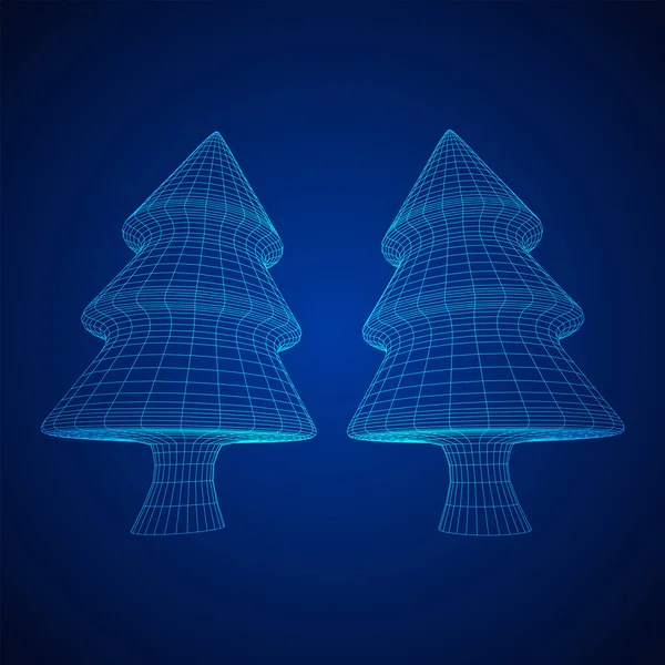 Wireframe Bir Noel ağacı işareti örgü — Stok Vektör