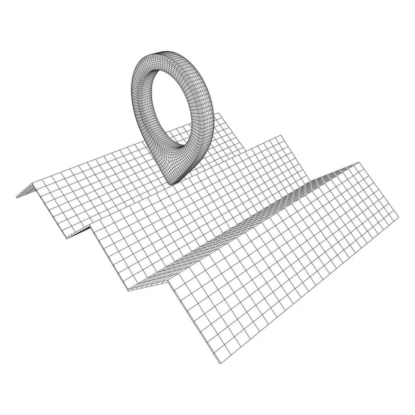 Geo kaart PIN met opvouwbare kaart wireframe mesh — Stockvector