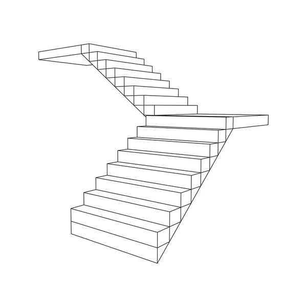 Wireframe trap, trappen van de binnentrappen — Stockvector