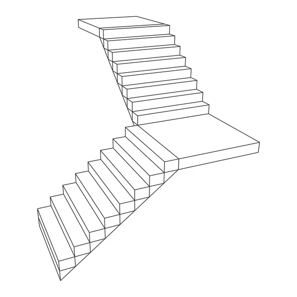 Wireframe trap, trappen van de binnentrappen — Stockvector