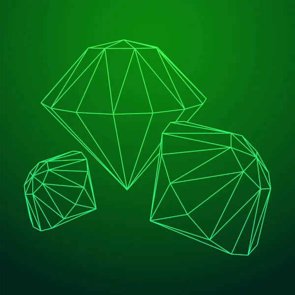 Diamond Wireframe baixa malha poli — Vetor de Stock