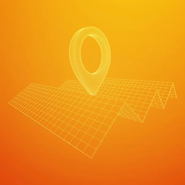 Geo-mapovací čep se skládací mapou drátěných sítí — Stockový vektor