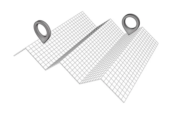 Geo kaart PIN met opvouwbare kaart wireframe mesh — Stockvector