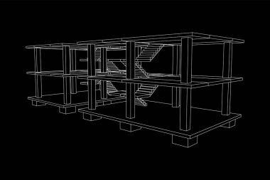 İnşaat kablosu çerçevesi altında bina
