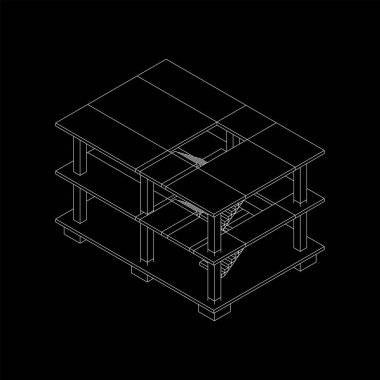 İnşaat kablosu çerçevesi altında bina