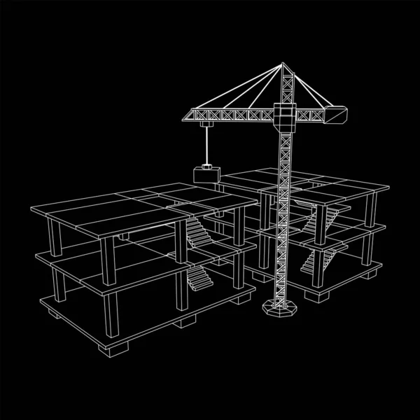 Bâtiment en construction avec charpente métallique — Image vectorielle