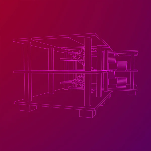 İnşaat kablosu çerçevesi altında bina — Stok Vektör